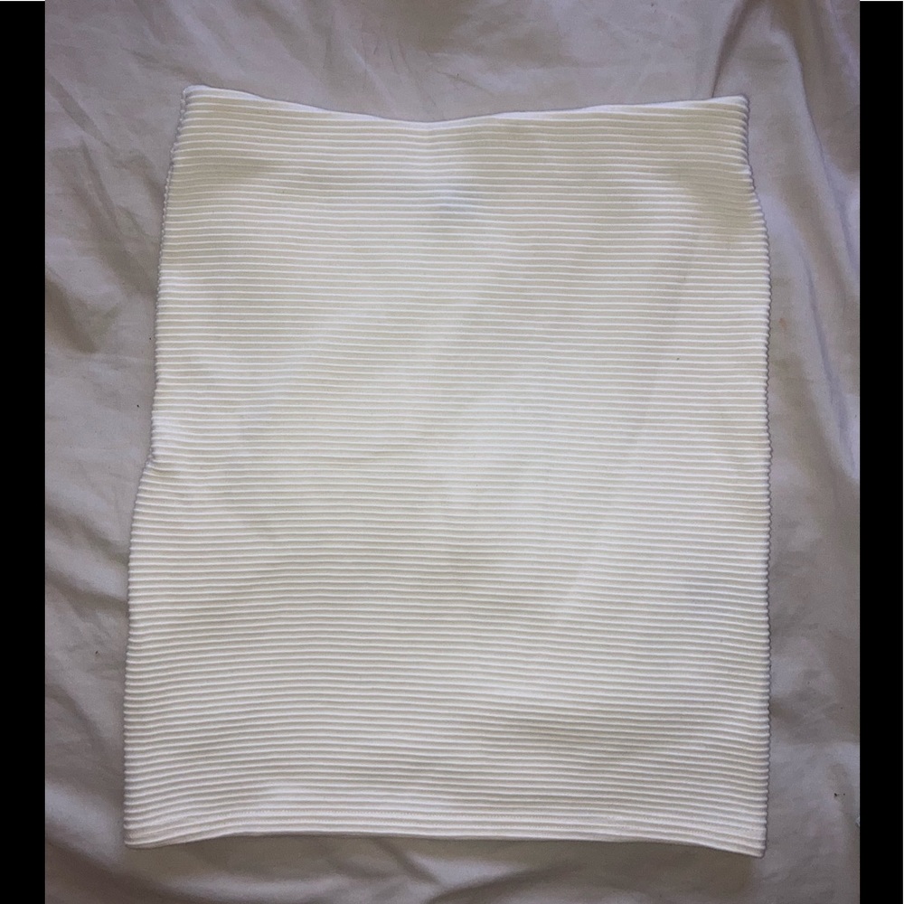 White Ribbed Mini Pencil Skirt